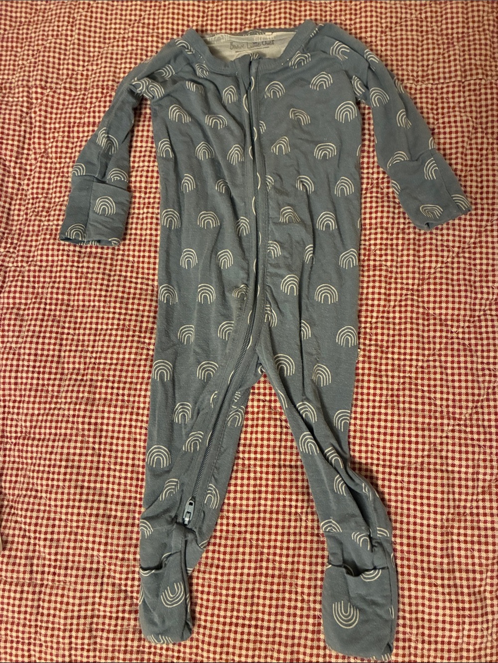 Brave little ones Blue Rainbow Print fold over Footed One-Piece Pajamas